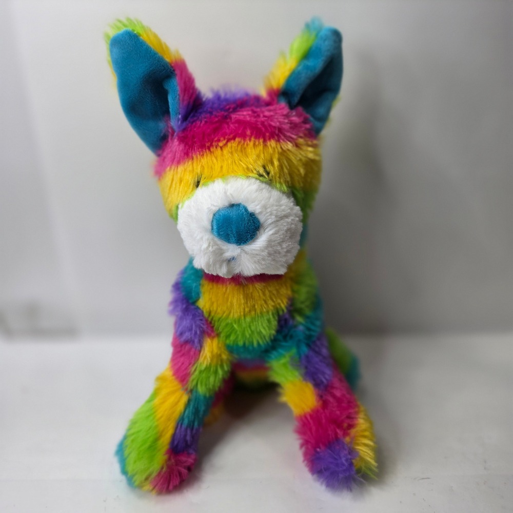 Dan Dee Rainbow Tie Dye Dog Plush Puppy Stuffed Animal Colorful Blue Nose 10in